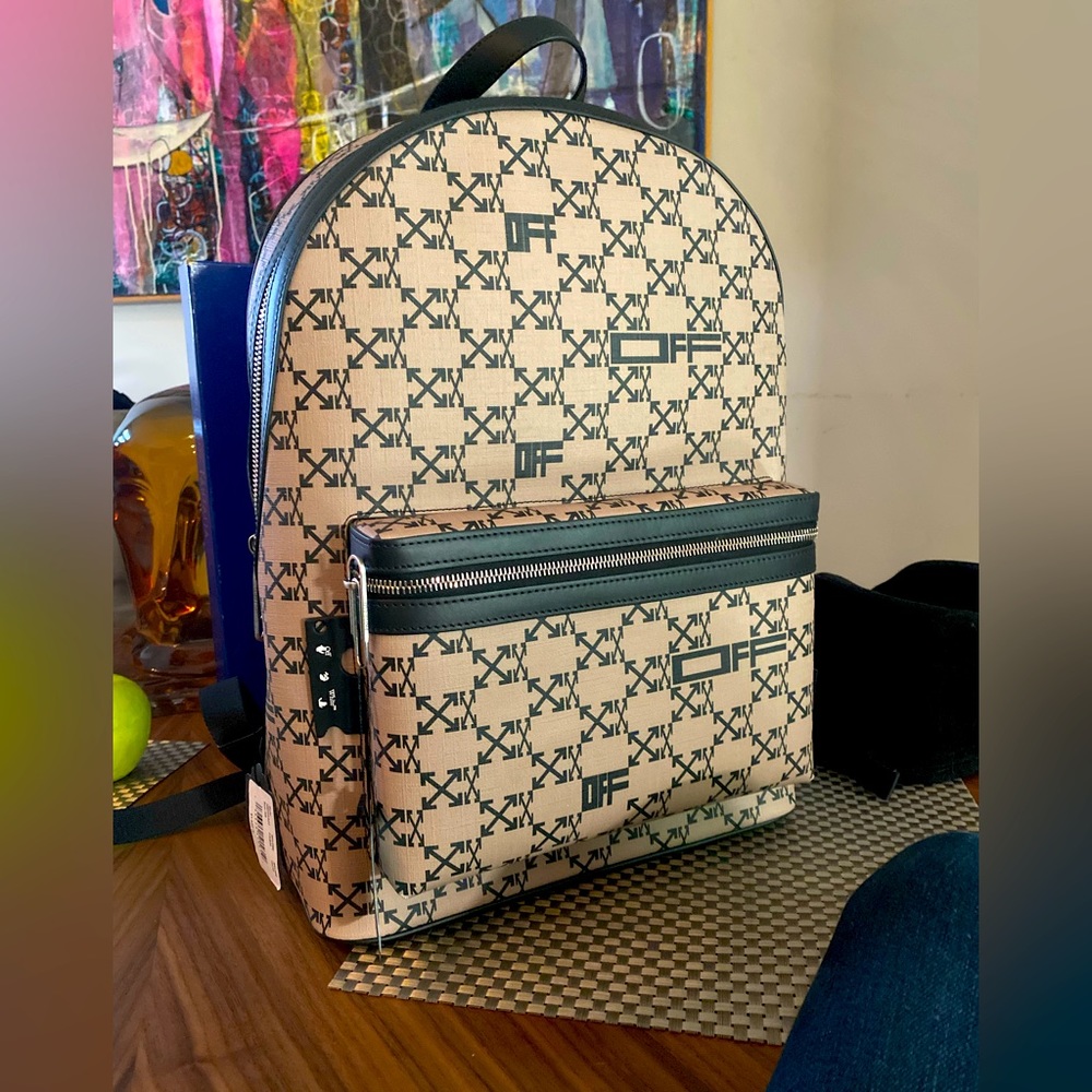 Off White backpack (black and beige) Comes with tags dust bag and shape inserts.